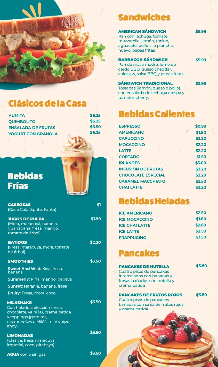Menu restaurante Manta
